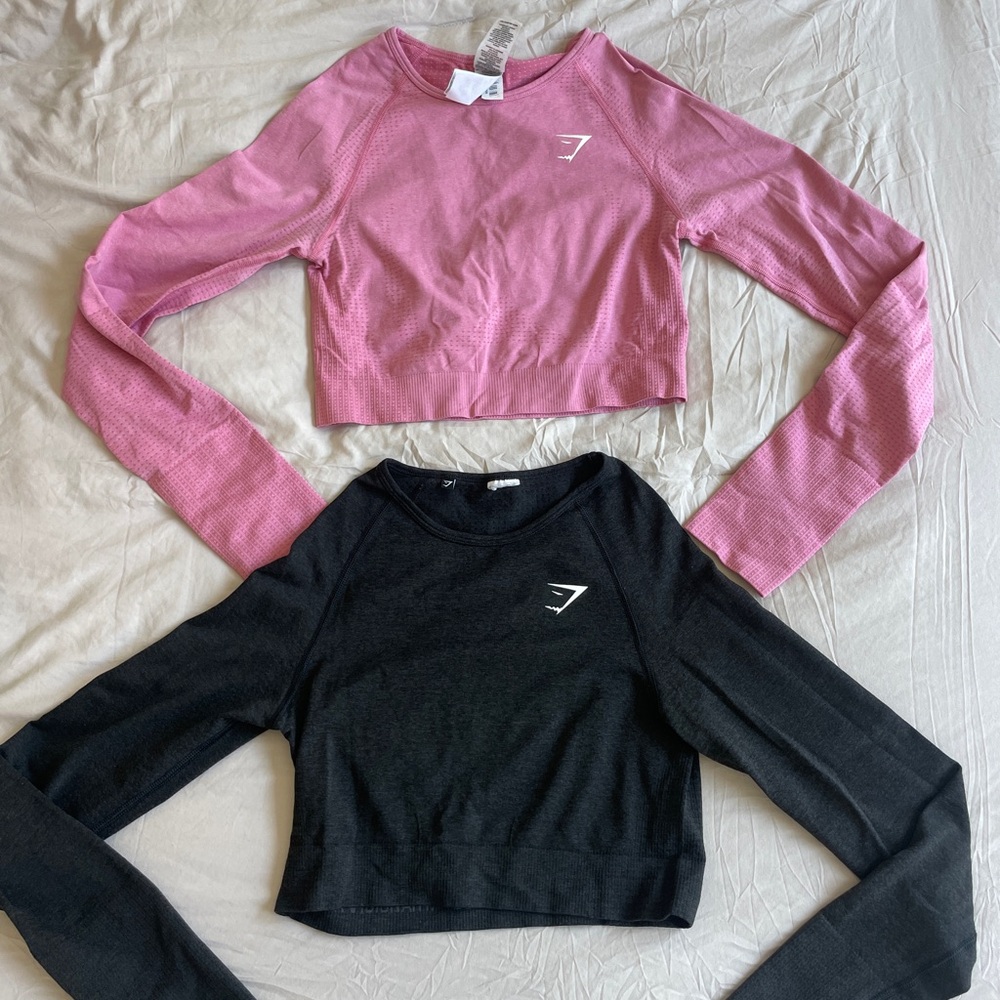 Gymshark Pink and Black Long Sleeve Crop Tops